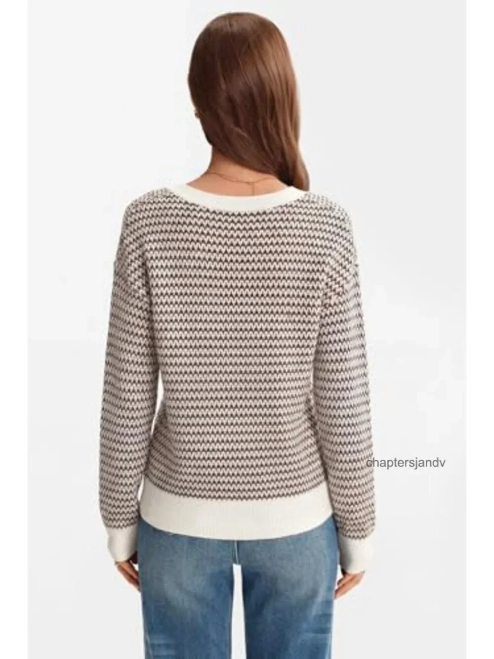 Polo V-Neck Long Sleeve Striped Pullover Sweater Breathable Cotton Top